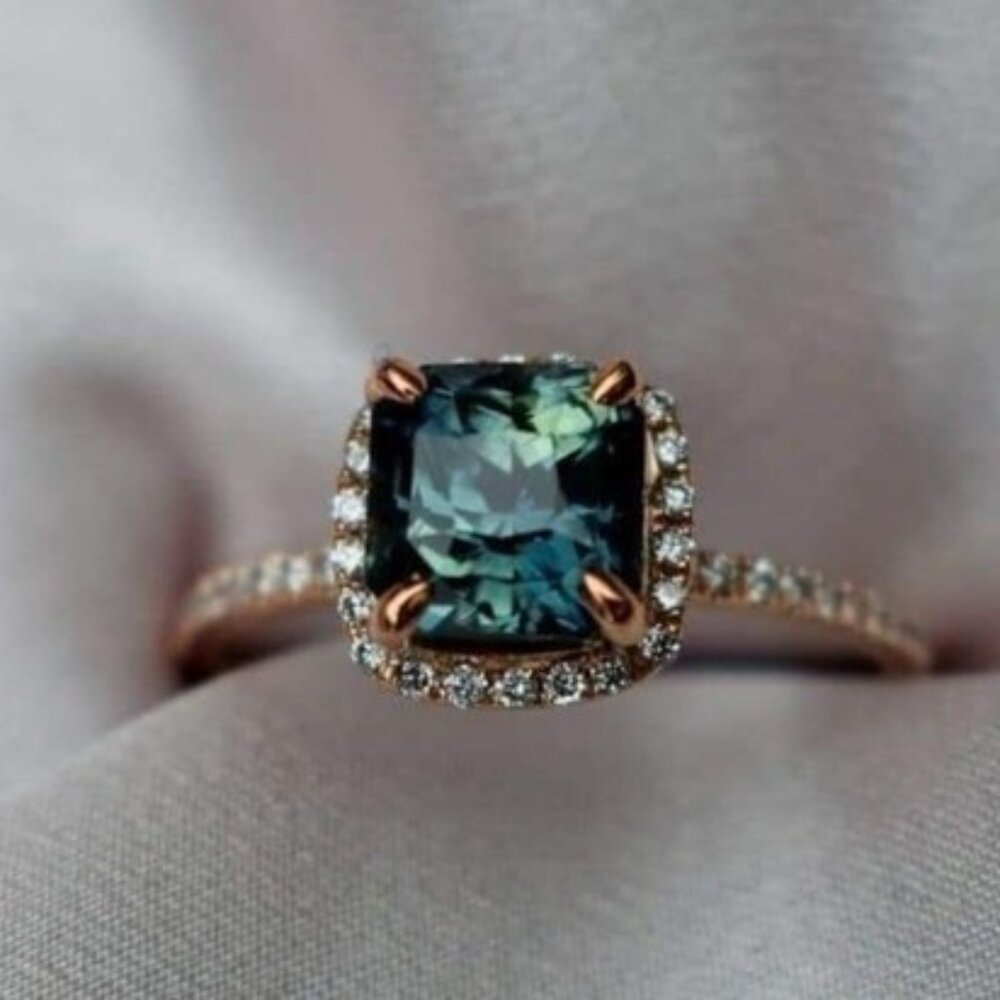 Peacock Sapphire Ring Silver Ring - image 1